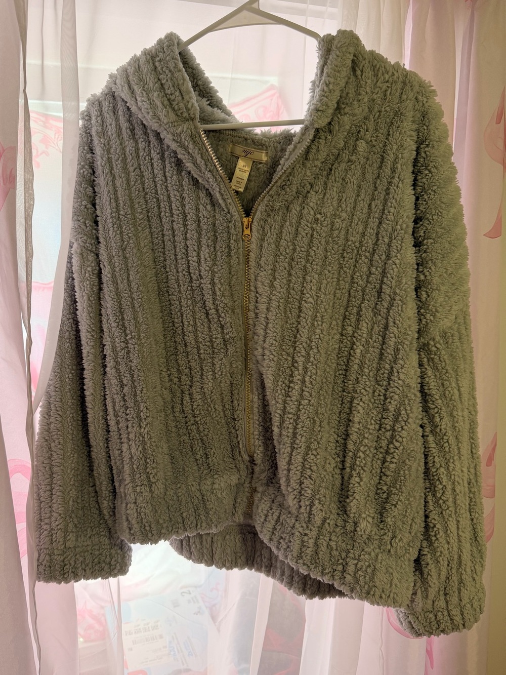 NYC Gray Plush Sherpa Zip Hoodie